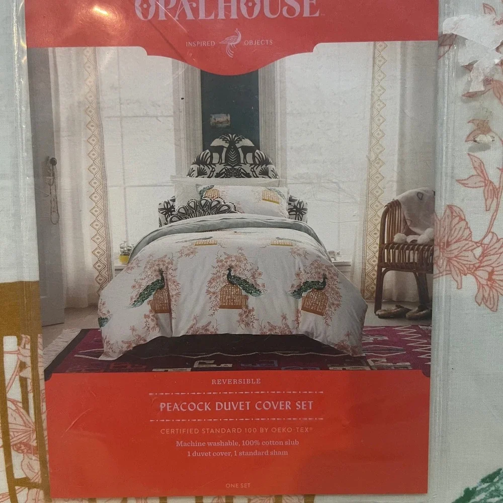 Opalhouse Peacock Duvet Cover Set Twin XL Twin Cotton Reversible Floral Birdcage